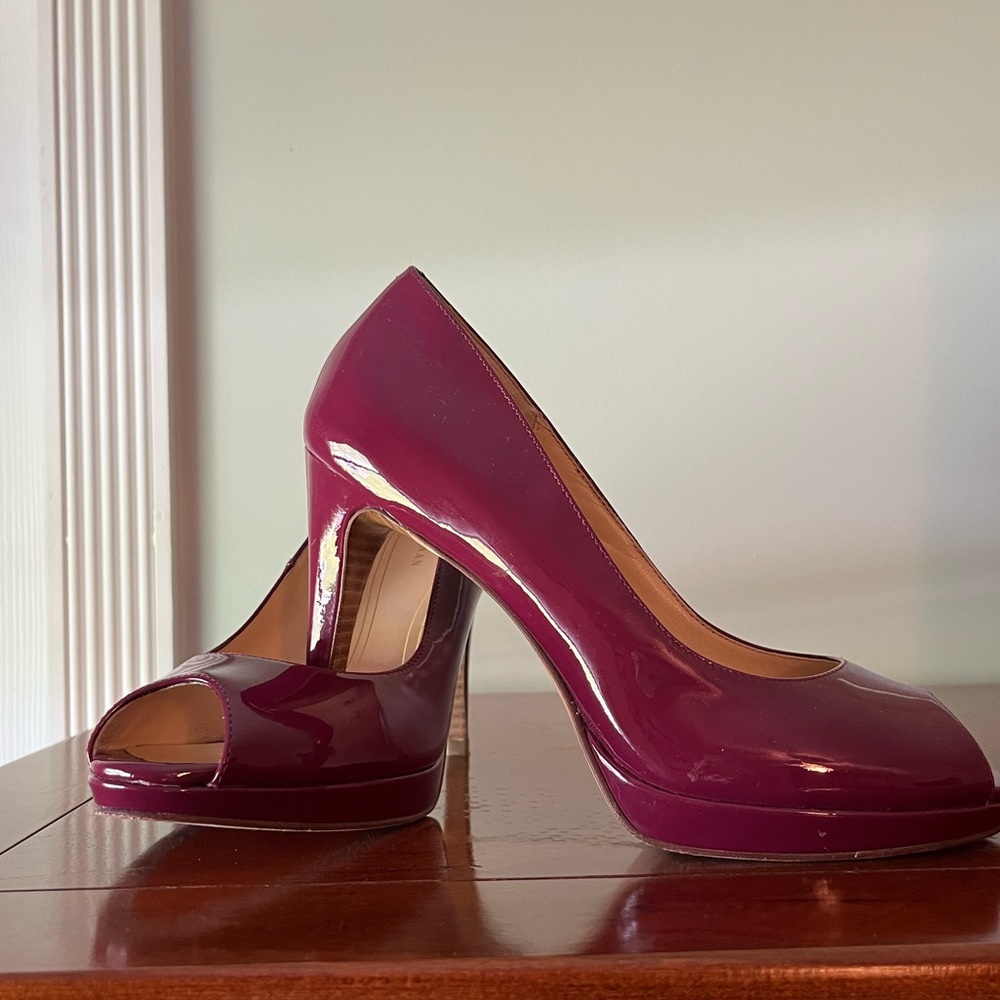 Cole Haan Nike Air Classic Open Toe Patent Leather Pumps